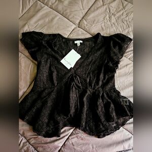 Black Lace Peplum Top